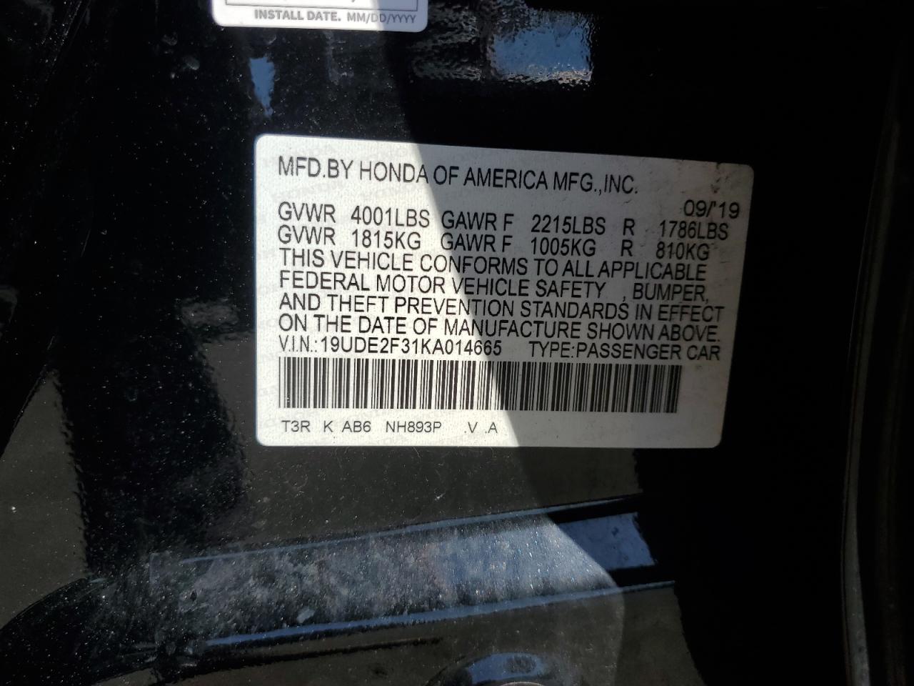 19UDE2F31KA014665 2019 Acura Ilx