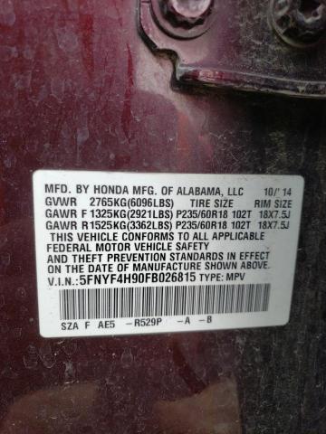 2015 Honda Pilot Touring VIN: 5FNYF4H90FB026815 Lot: 51174524