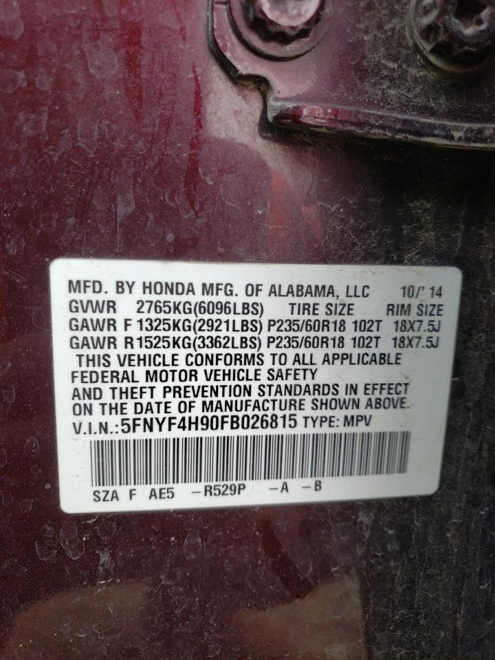 5FNYF4H90FB026815 2015 Honda Pilot Touring