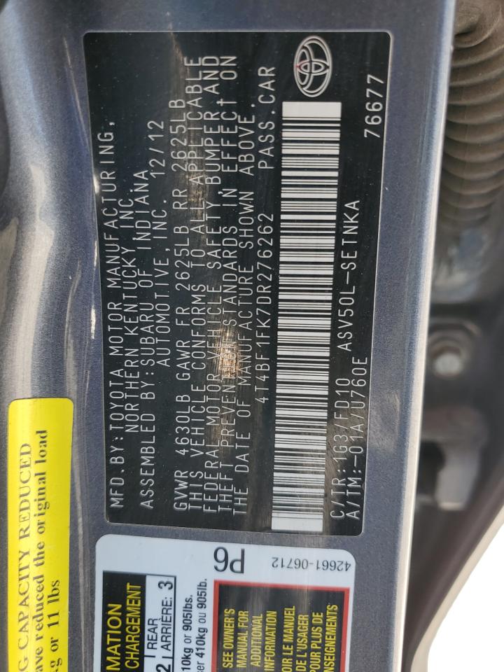 4T4BF1FK7DR276262 2013 Toyota Camry L