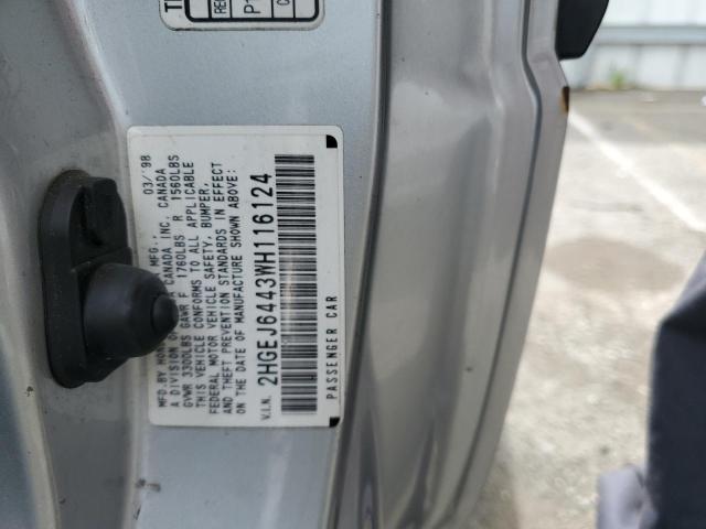 1998 Honda Civic Dx VIN: 2HGEJ6443WH116124 Lot: 49265304