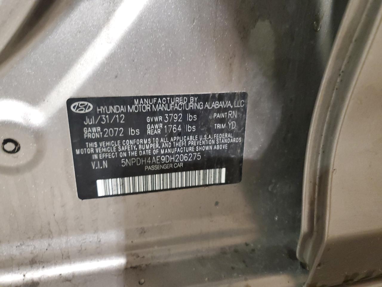 5NPDH4AE9DH206275 2013 Hyundai Elantra Gls