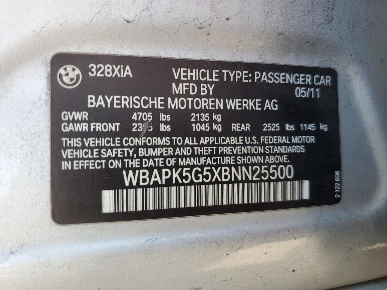 WBAPK5G5XBNN25500 2011 BMW 328 Xi Sulev