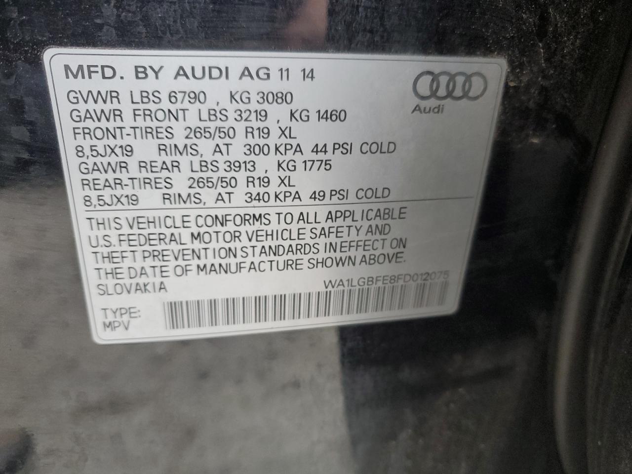 2015 Audi Q7 Premium Plus vin: WA1LGBFE8FD012075