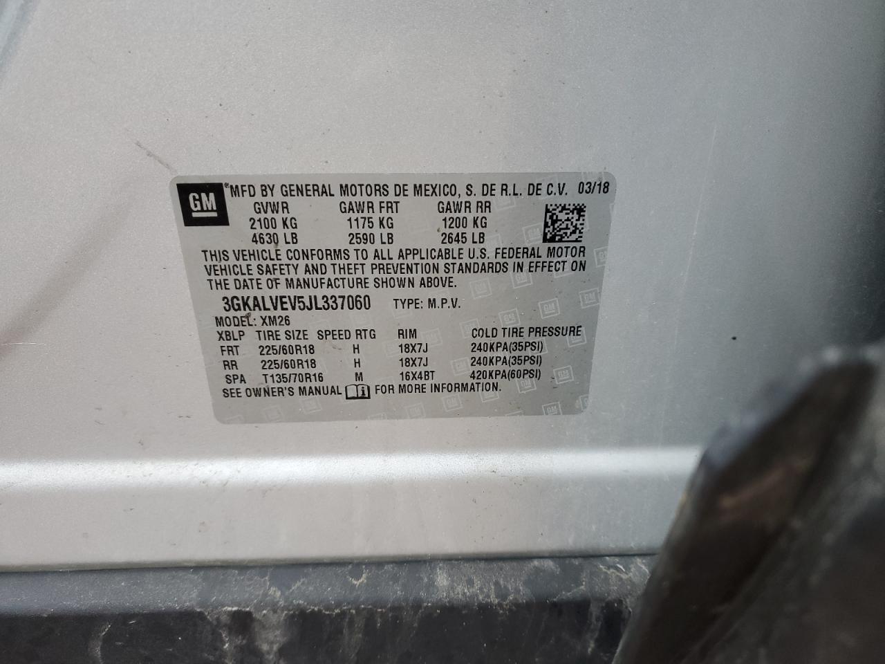 3GKALVEV5JL337060 2018 GMC Terrain Slt