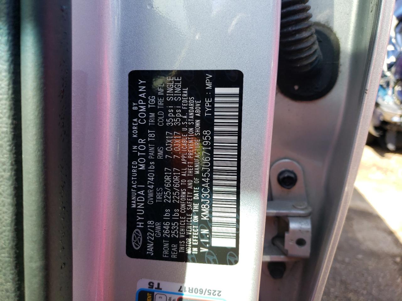 KM8J3CA45JU671958 2018 Hyundai Tucson Sel