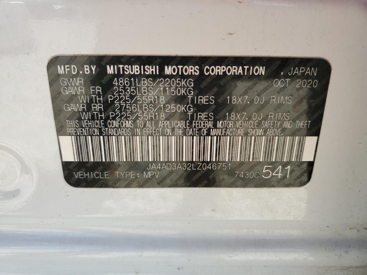 2020 Mitsubishi Outlander Se vin: JA4AD3A32LZ046751