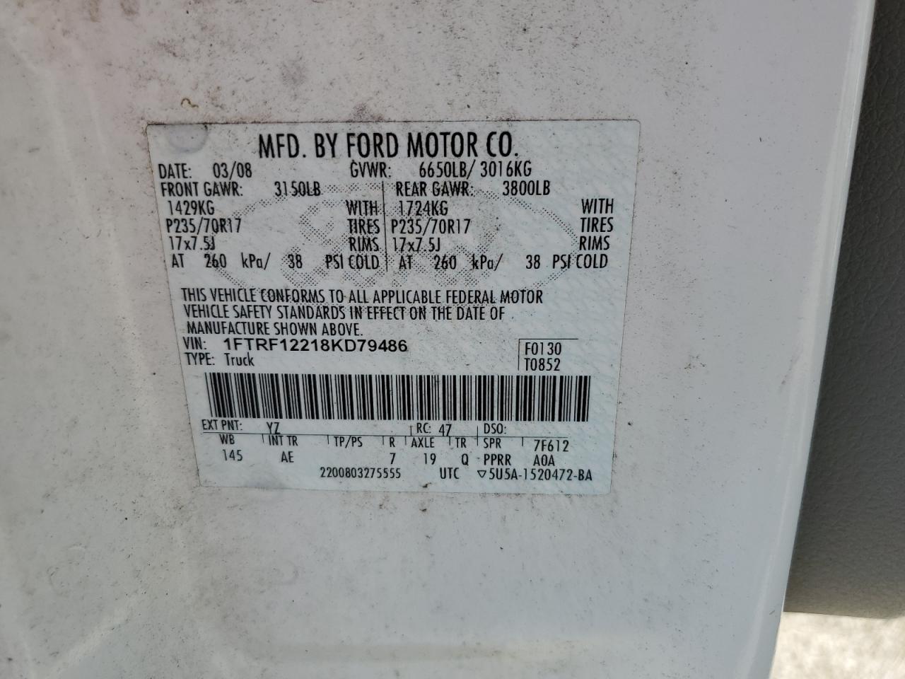 1FTRF12218KD79486 2008 Ford F150