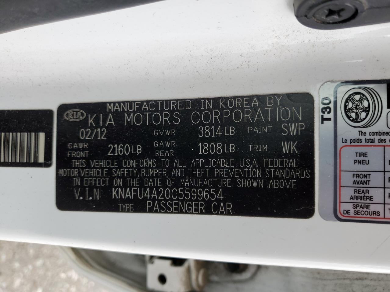 KNAFU4A20C5599654 2012 Kia Forte Ex