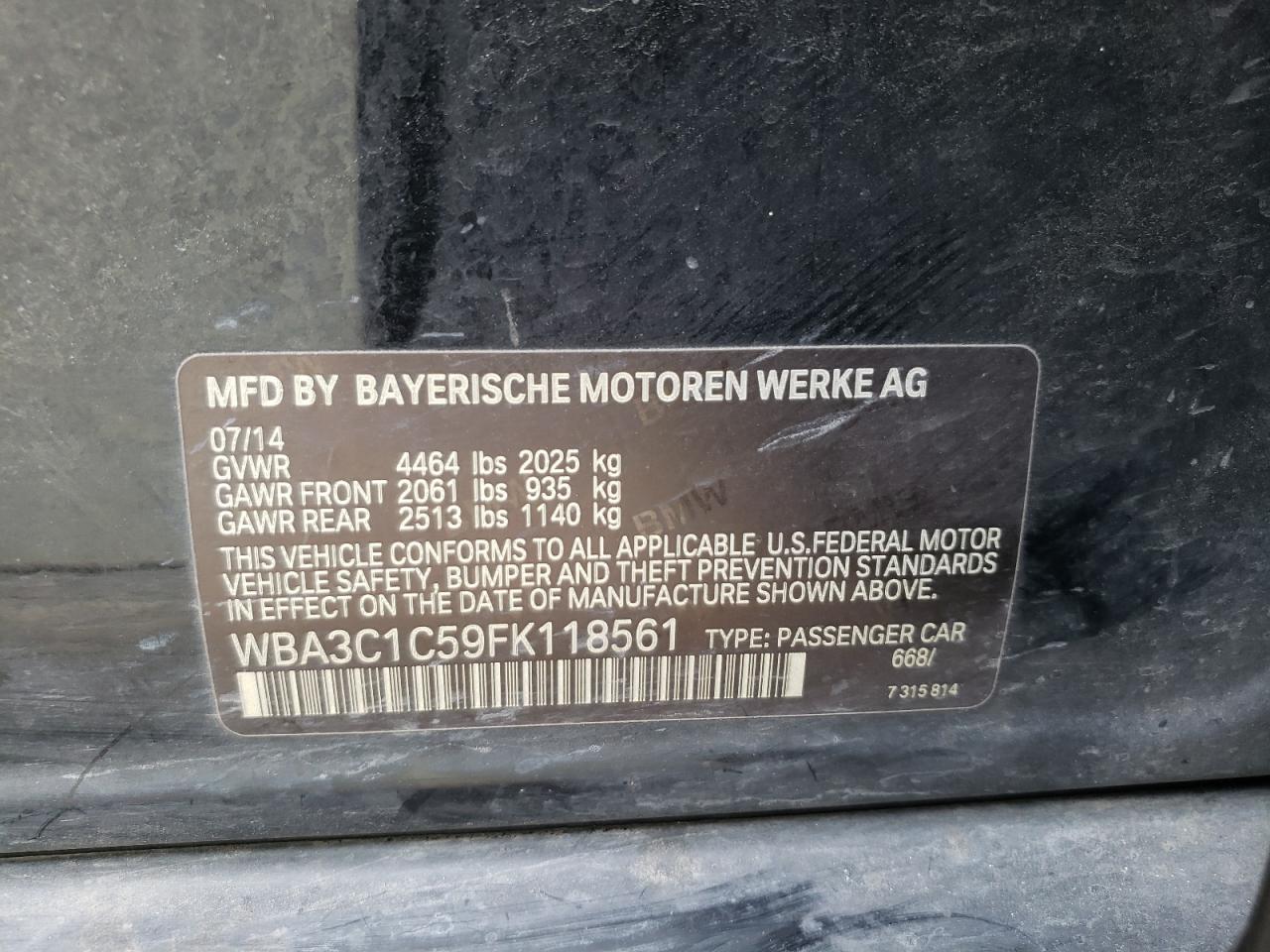 WBA3C1C59FK118561 2015 BMW 328 I Sulev