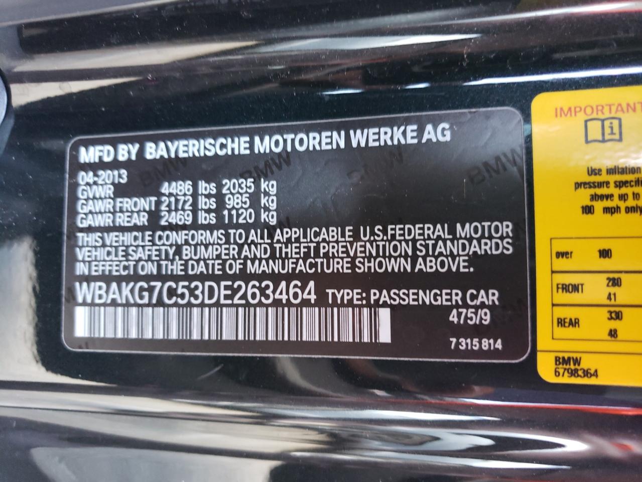 WBAKG7C53DE263464 2013 BMW 335 I