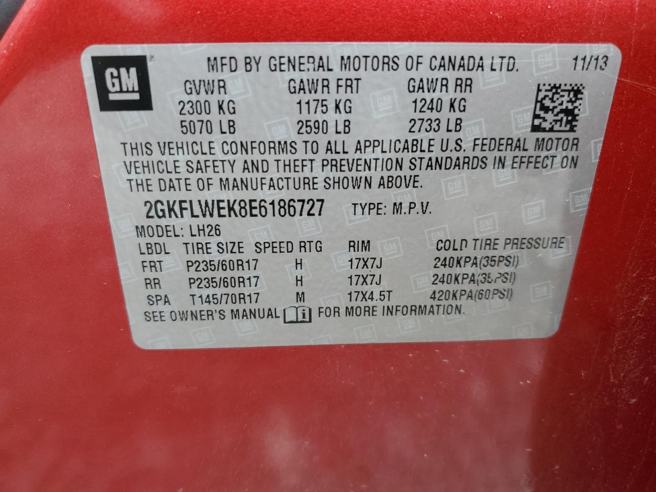 2GKFLWEK8E6186727 2014 GMC Terrain Sle