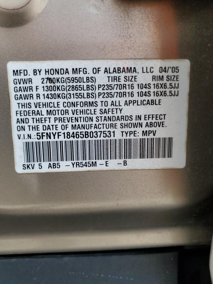 5FNYF18465B037531 2005 Honda Pilot Ex