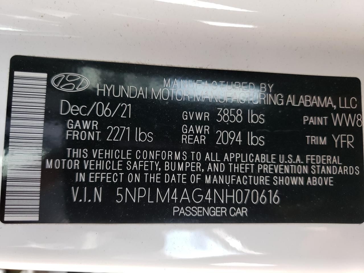 5NPLM4AG4NH070616 2022 Hyundai Elantra Sel