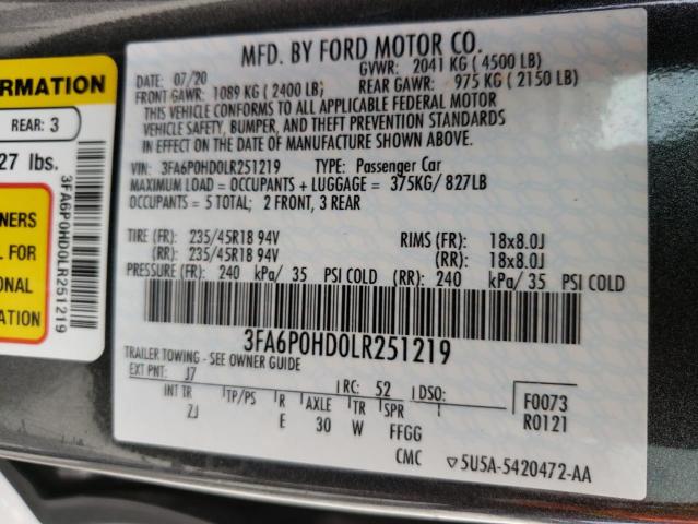 VIN 3FA6P0HD0LR251219 2020 Ford Fusion, SE no.12