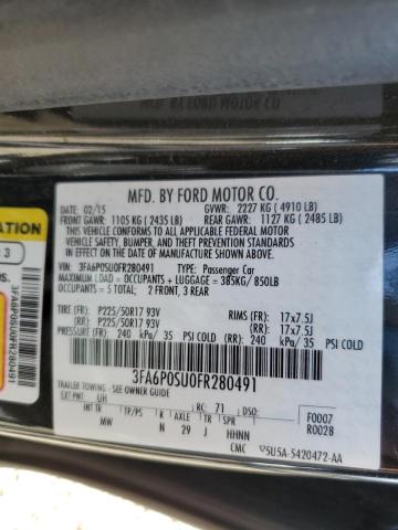 2015 Ford Fusion Titanium Phev VIN: 3FA6P0SU0FR280491 Lot: 51611074