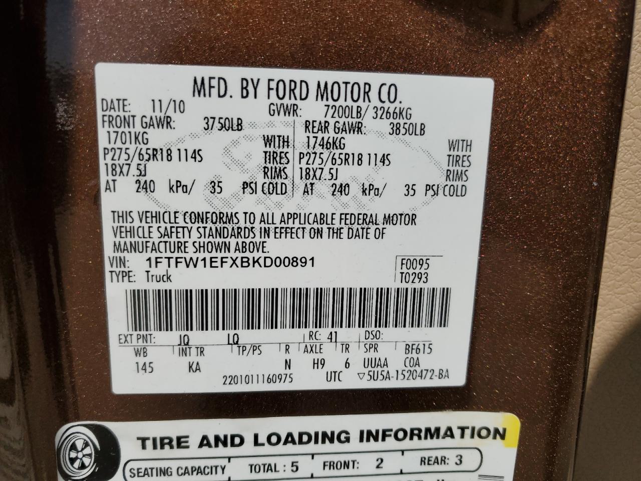 1FTFW1EFXBKD00891 2011 Ford F150 Supercrew