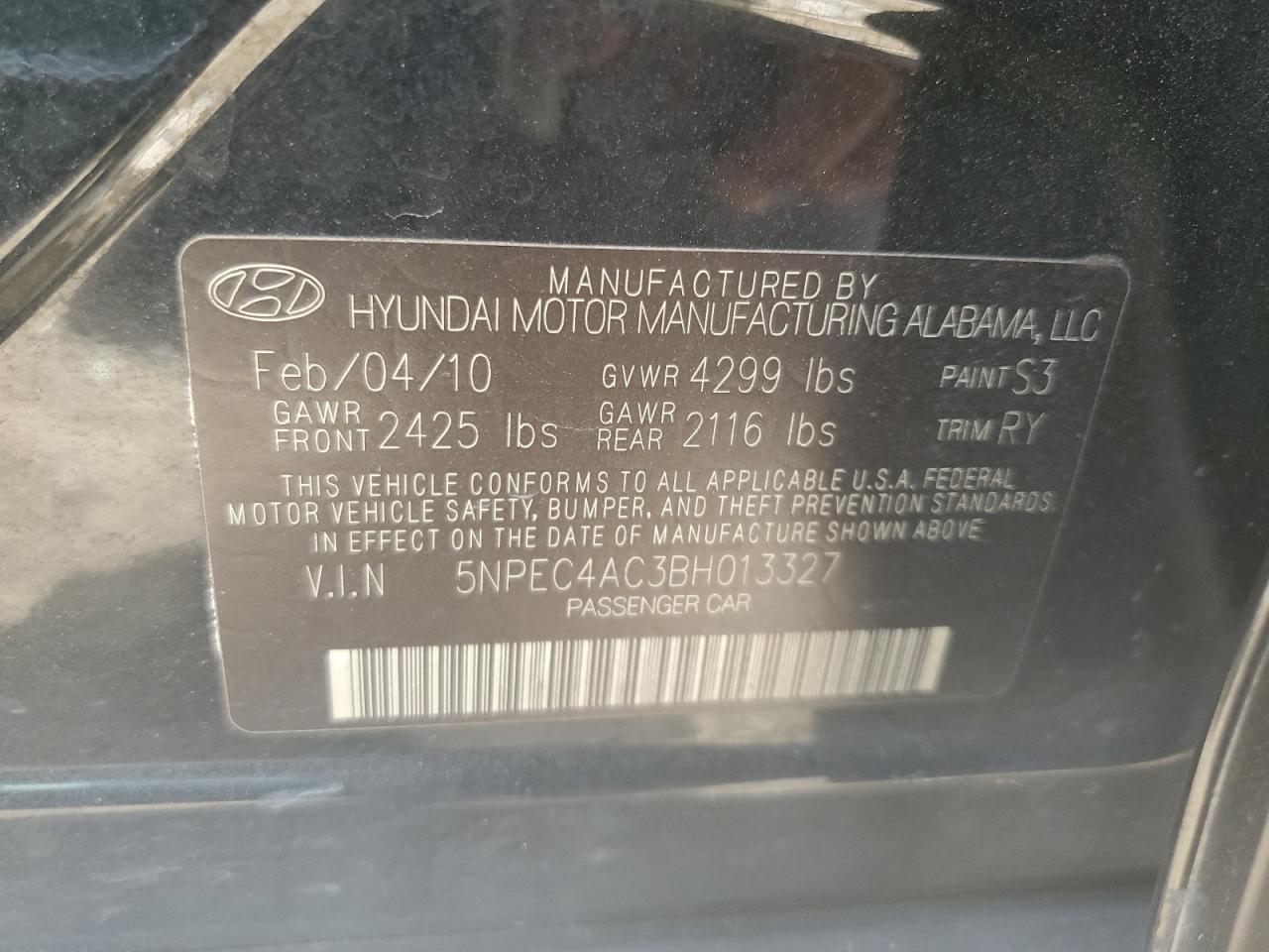 5NPEC4AC3BH013327 2011 Hyundai Sonata Se