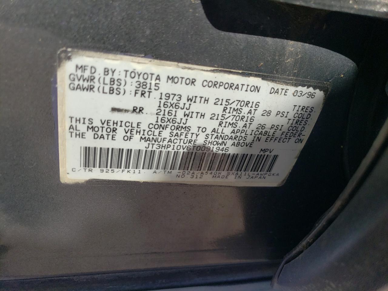 jt3hp10v6t0091946 JT3HP10V6T0091946 1996 Toyota Rav4