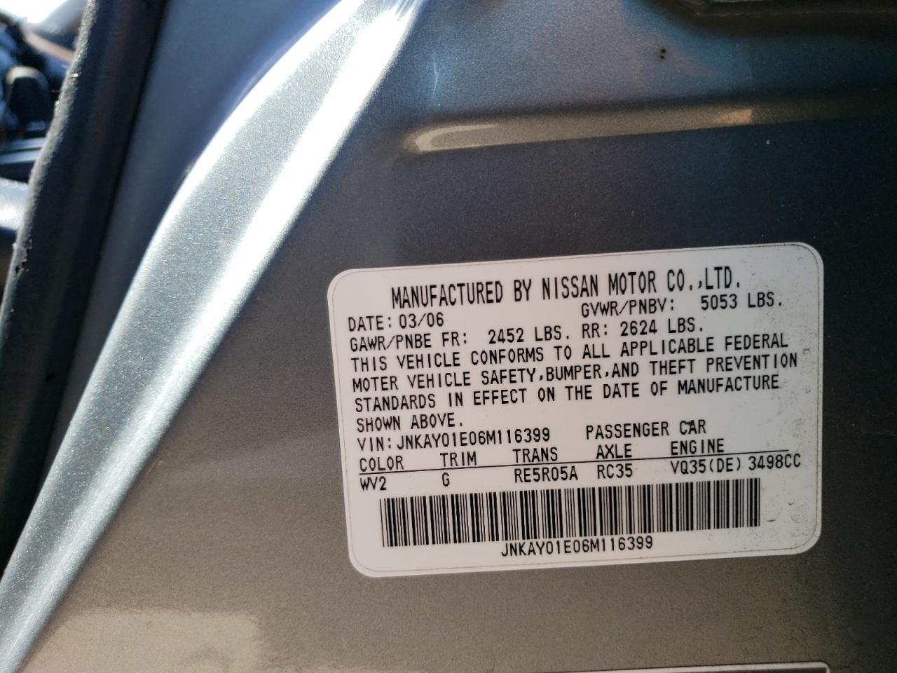 JNKAY01E06M116399 2006 Infiniti M35 Base