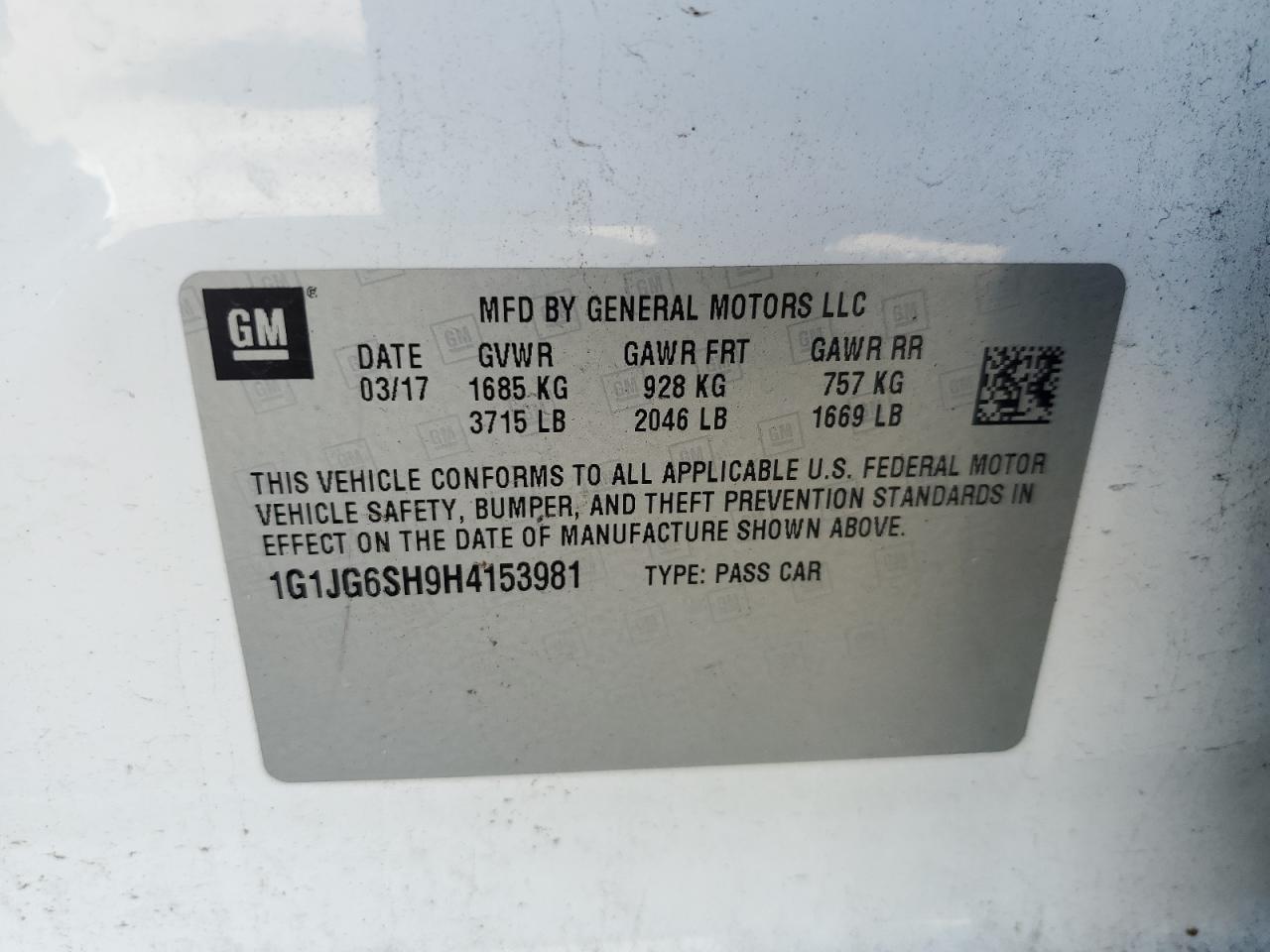 1G1JG6SH9H4153981 2017 Chevrolet Sonic