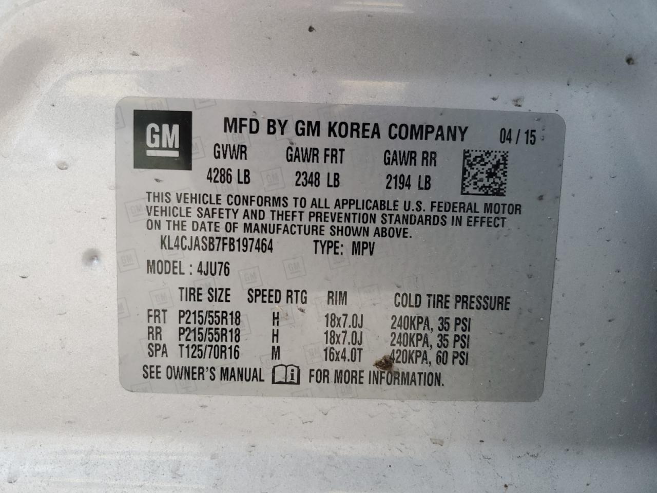 KL4CJASB7FB197464 2015 Buick Encore