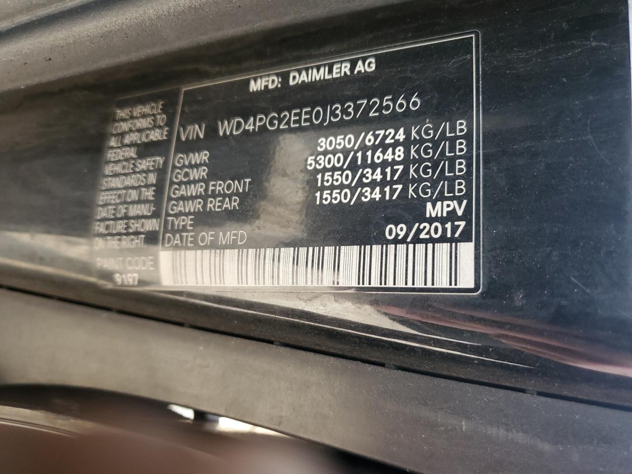 2018 Mercedes-Benz Metris vin: WD4PG2EE0J3372566