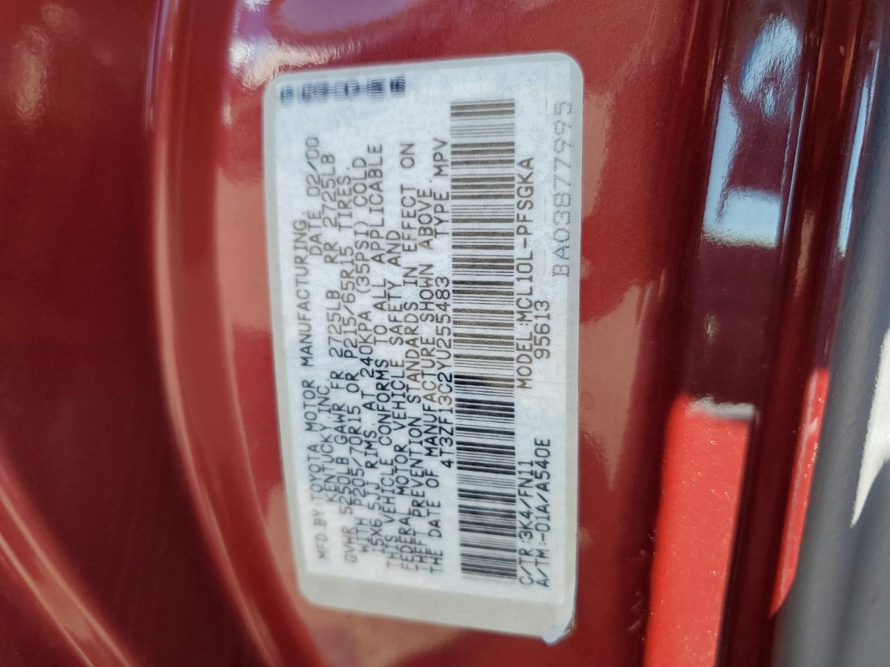 4T3ZF13C2YU255483 2000 Toyota Sienna Le