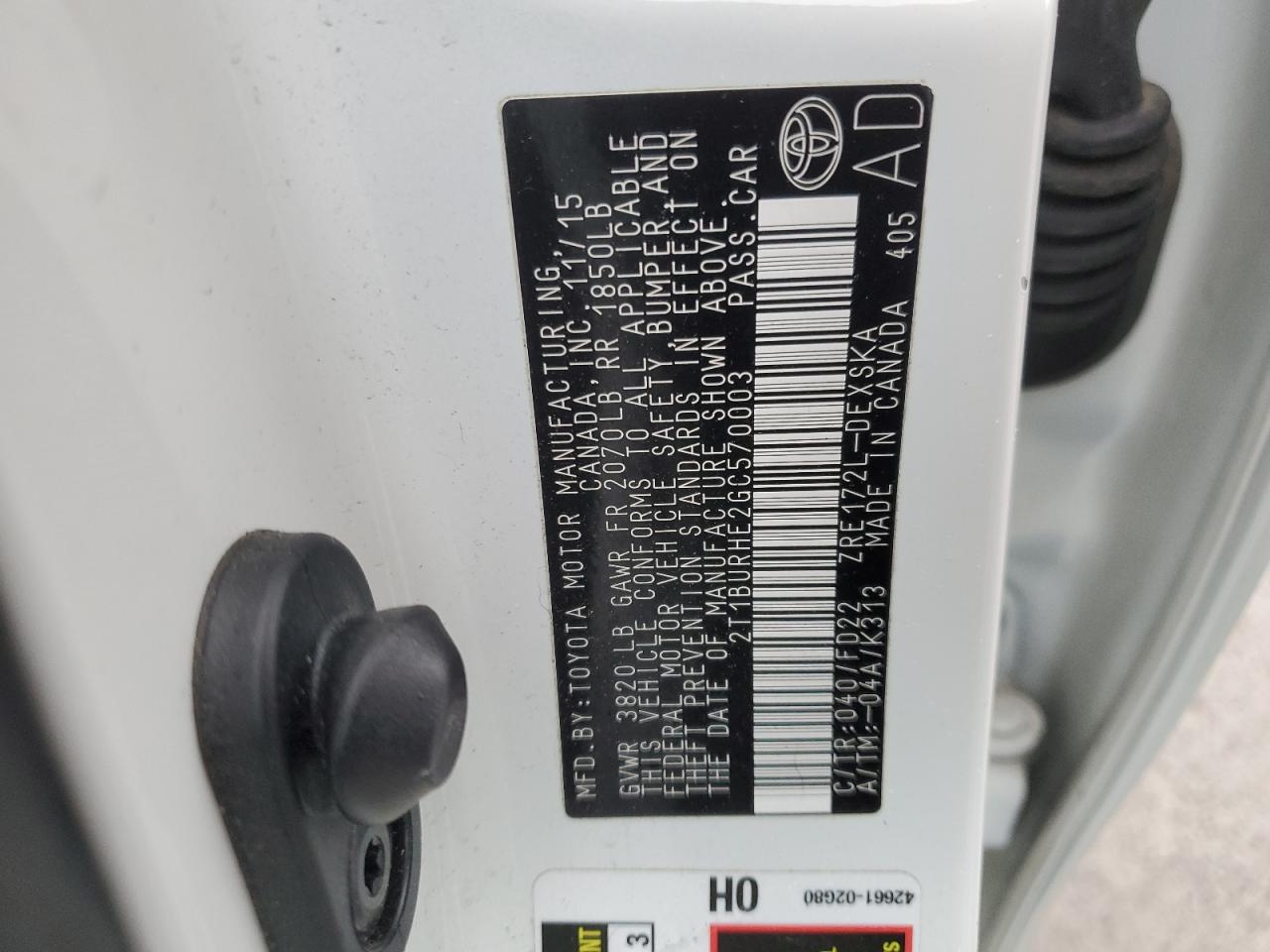 2T1BURHE2GC570003 2016 Toyota Corolla L