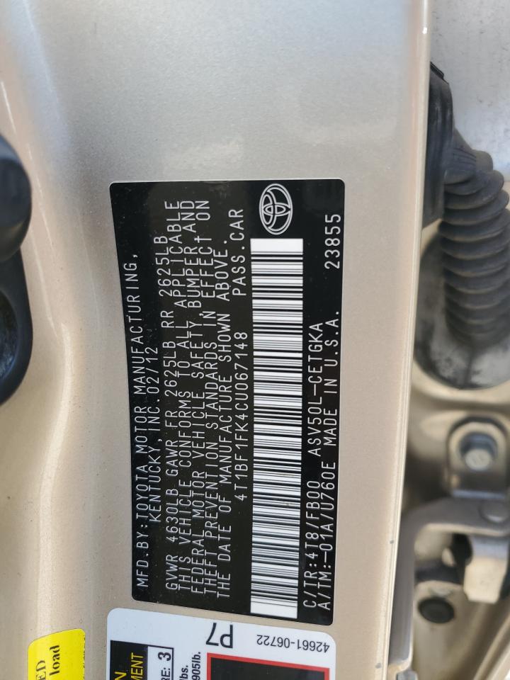 4T1BF1FK4CU067148 2012 Toyota Camry Base