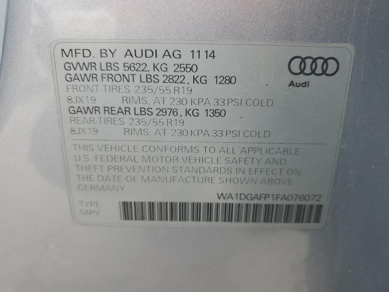 WA1DGAFP1FA076072 2015 Audi Q5 Premium Plus