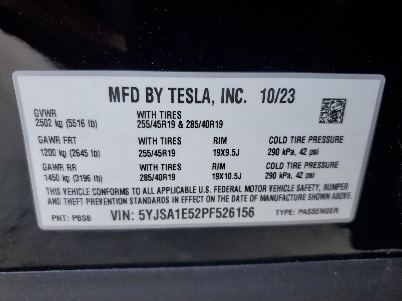 5YJSA1E52PF526156 2023 Tesla Model S