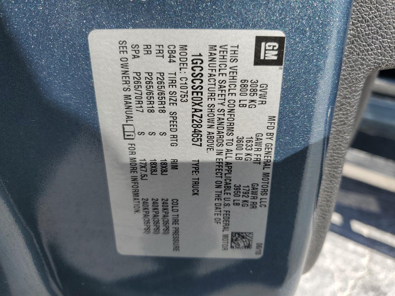 1GCSCSE0XAZ284657 2010 Chevrolet Silverado C1500 Lt