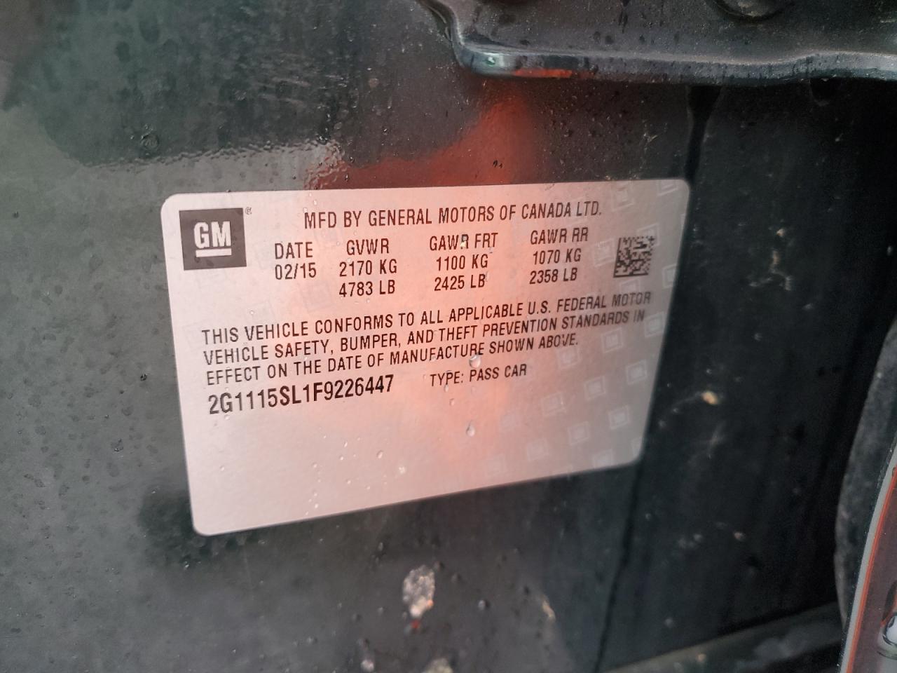 2G1115SL1F9226447 2015 Chevrolet Impala Lt