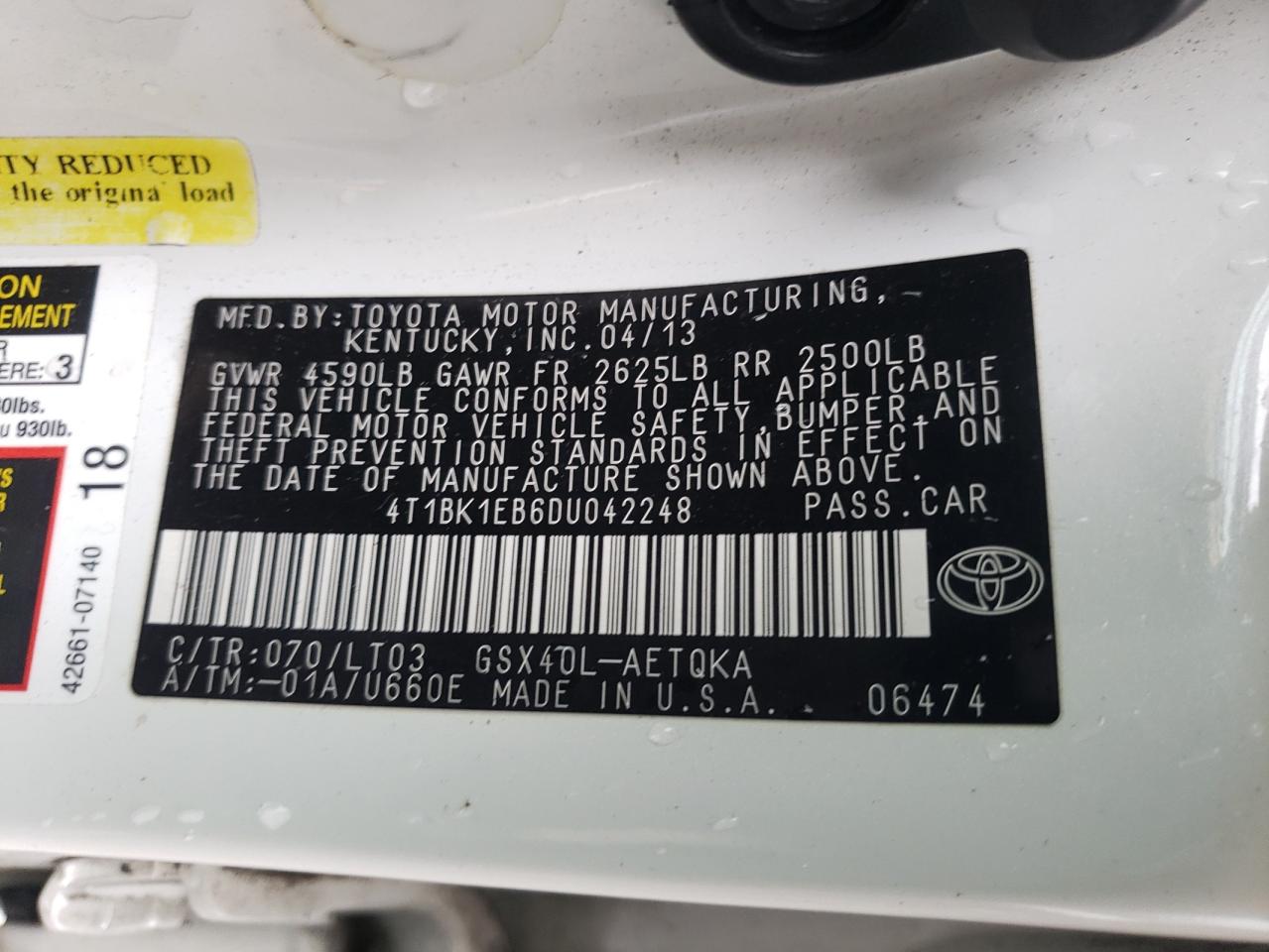 4T1BK1EB6DU014428 2013 Toyota Avalon Base