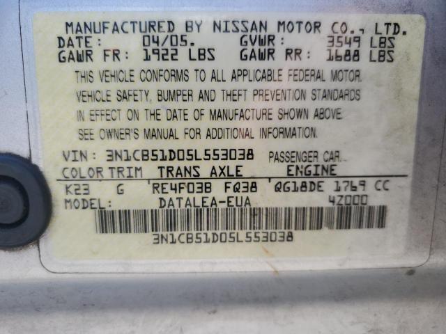 2005 Nissan Sentra 1.8 VIN: 3N1CB51D05L553038 Lot: 51826414