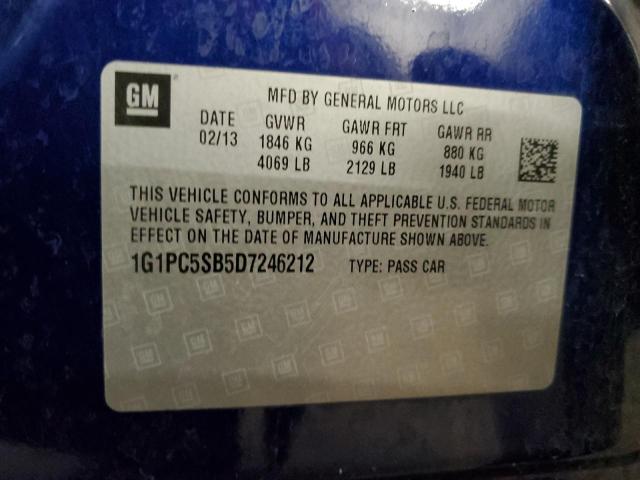 2013 Chevrolet Cruze Lt VIN: 1G1PC5SB5D7246212 Lot: 49555904