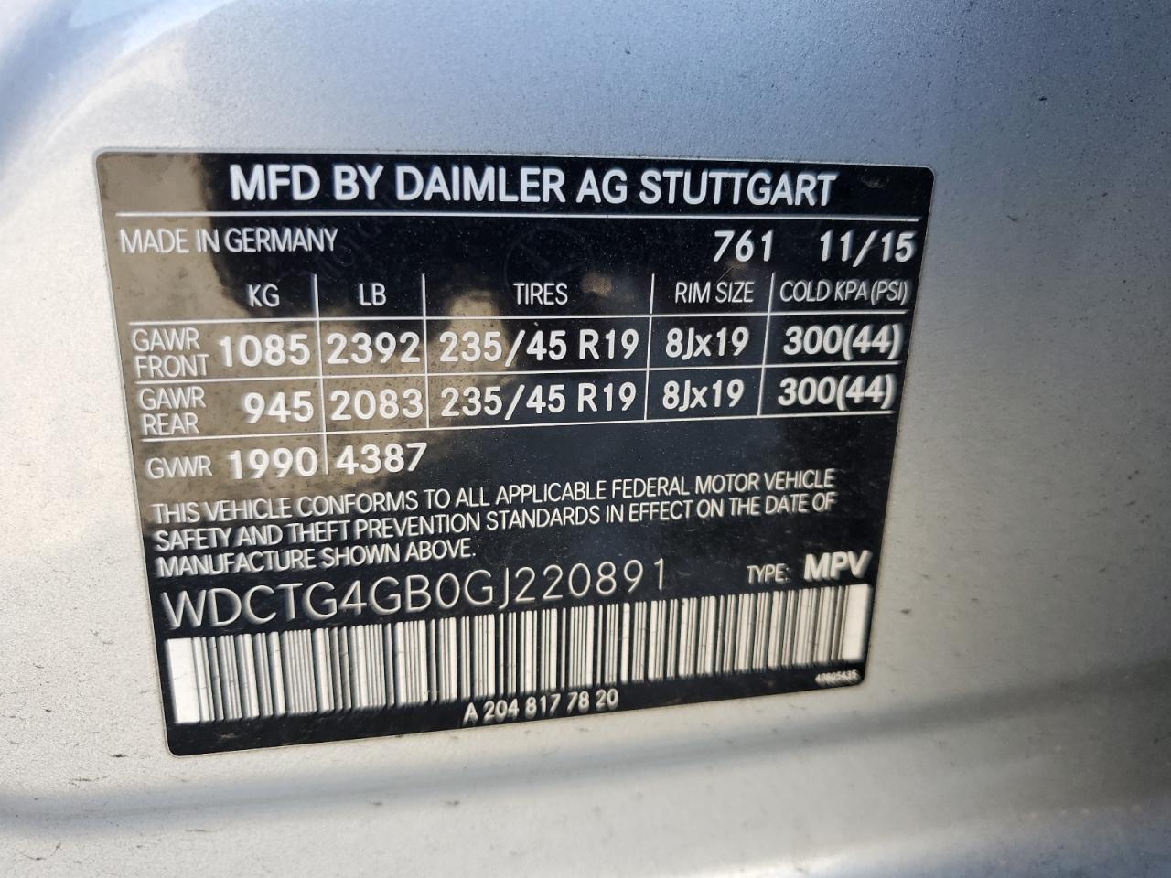 WDCTG4GB0GJ220891 2016 Mercedes-Benz Gla 250 4Matic