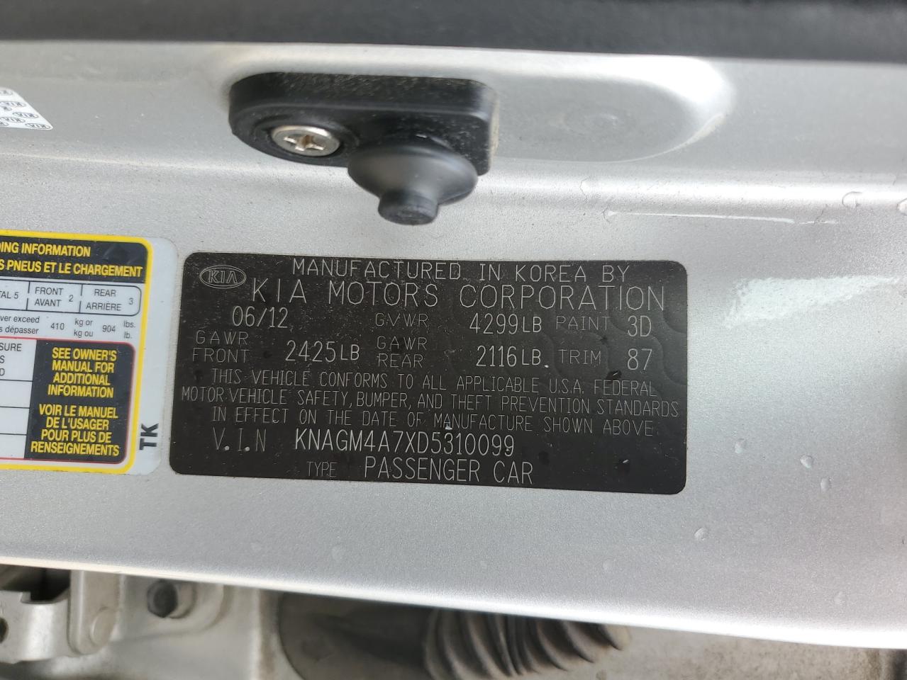 KNAGM4A7XD5310099 2013 Kia Optima Lx