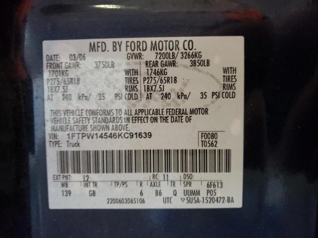2006 Ford F150 Supercrew VIN: 1FTPW14546KC91639 Lot: 52528314