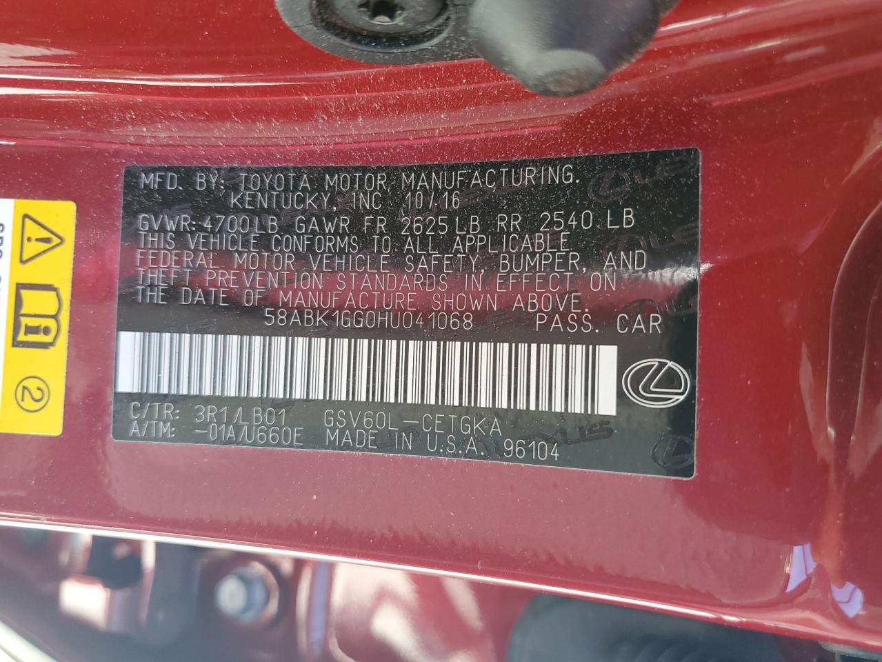 58ABK1GG0HU041068 2017 Lexus Es 350