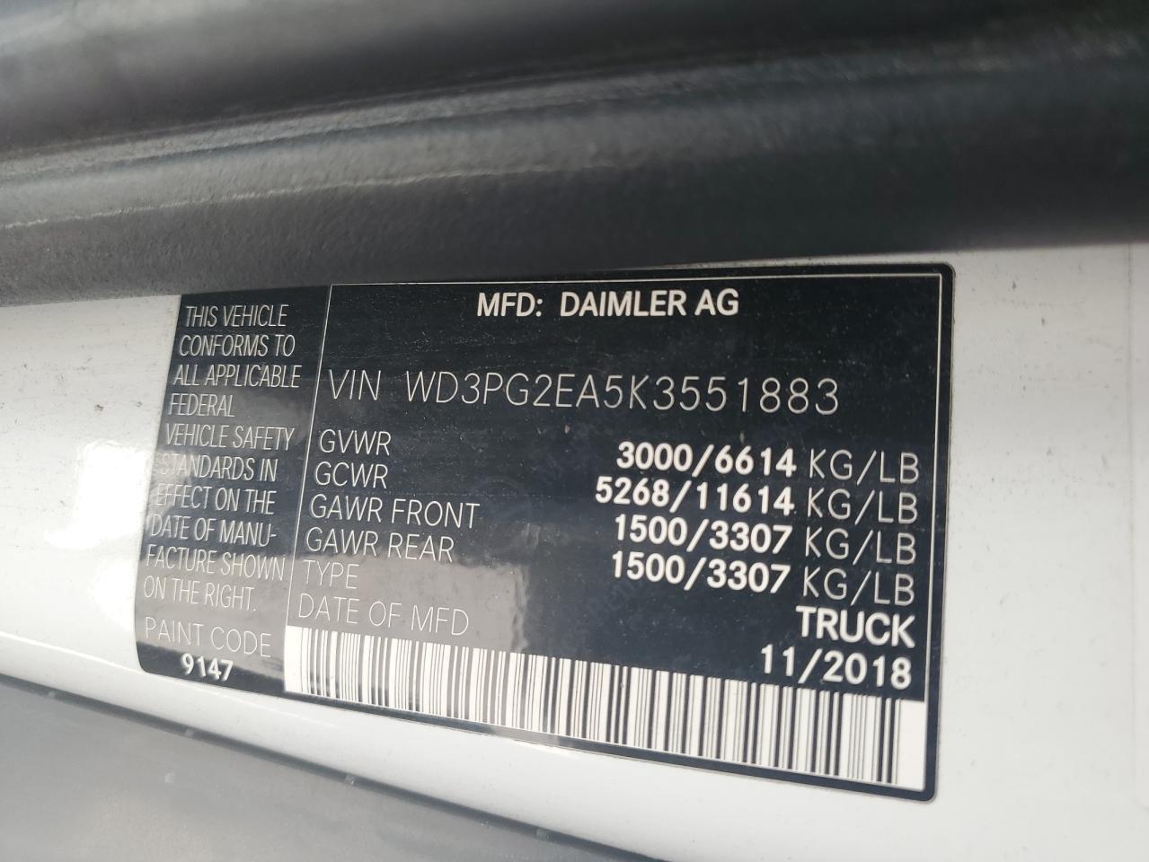 WD3PG2EA5K3551883 2019 Mercedes-Benz Metris