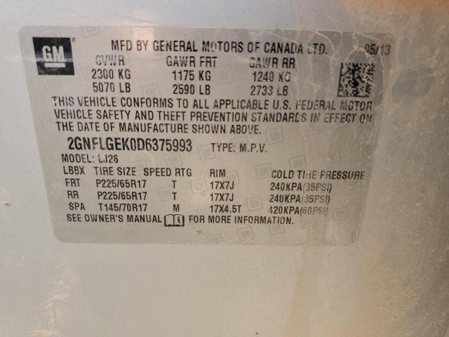 2013 Chevrolet Equinox Ltz VIN: 2GNFLGEK0D6375993 Lot: 48238644