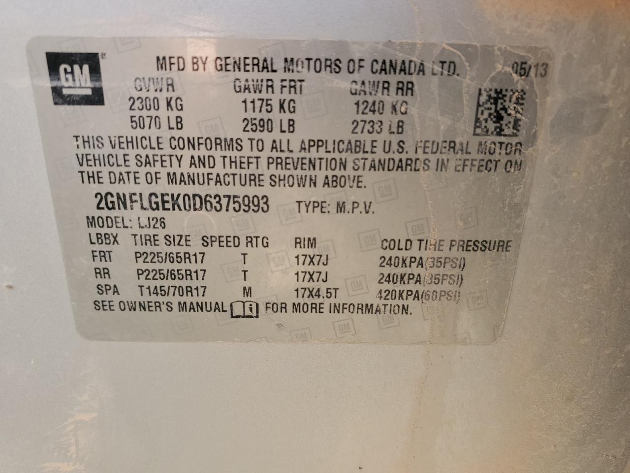 2GNFLGEK0D6375993 2013 Chevrolet Equinox Ltz