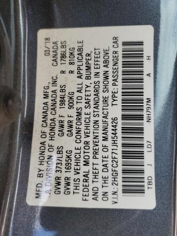 2018 HONDA CIVIC EX - 2HGFC2F71JH544426