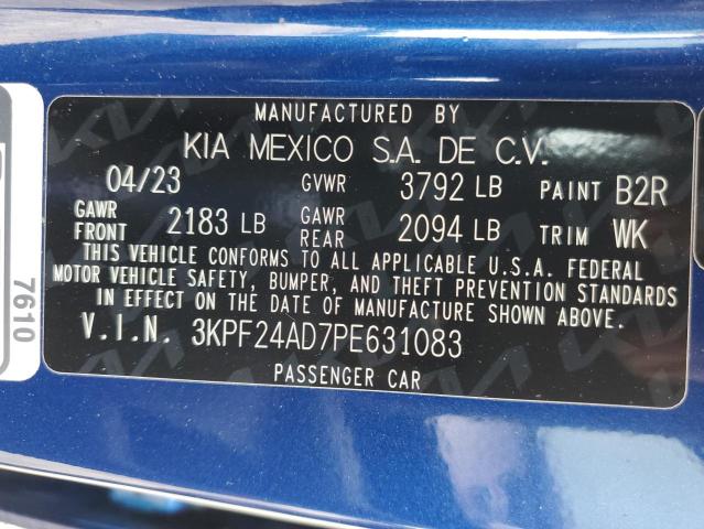 2023 Kia Forte Lx VIN: 3KPF24AD7PE631083 Lot: 52691024