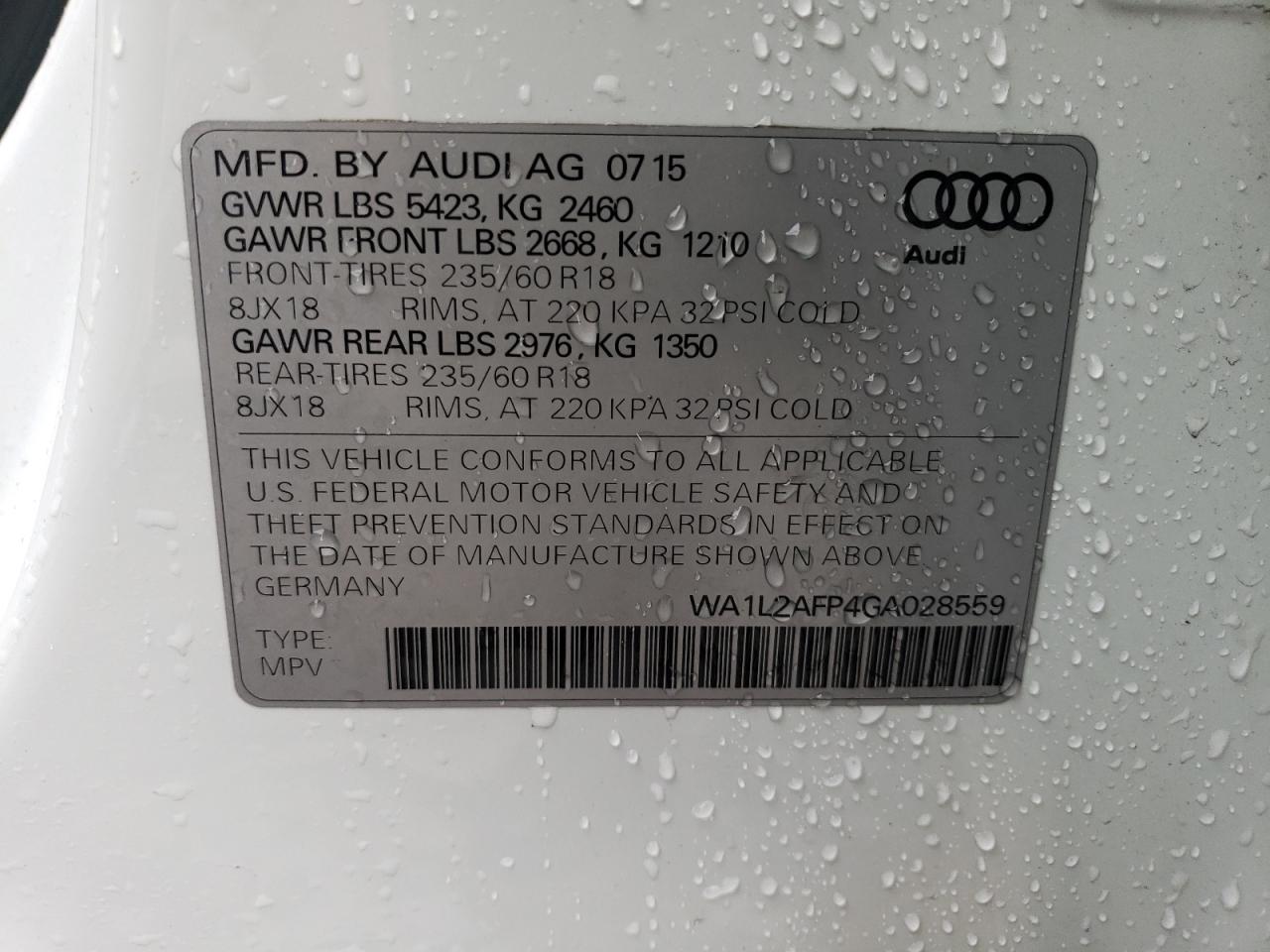 2016 Audi Q5 Premium Plus vin: WA1L2AFP4GA028559