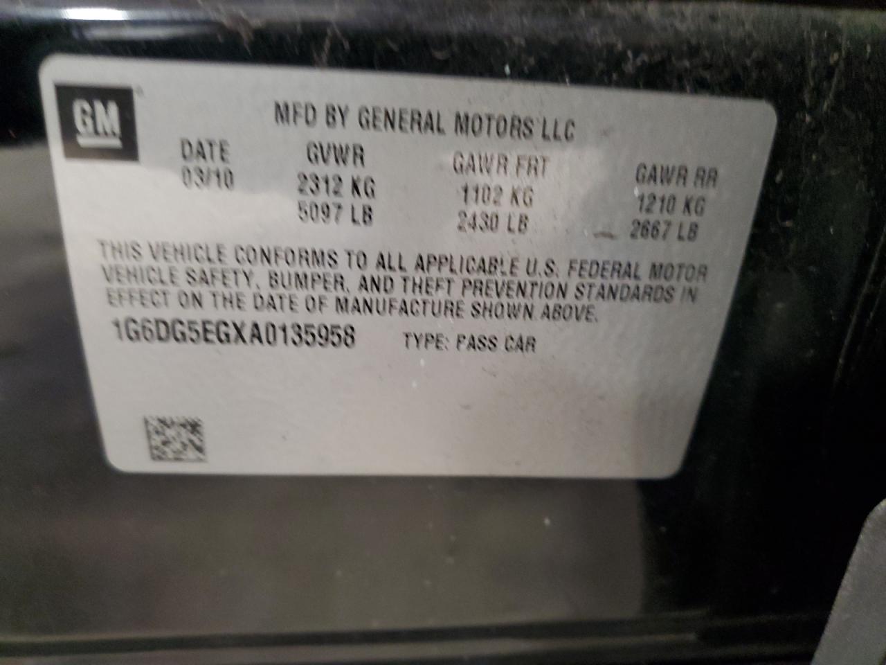 1G6DG5EGXA0135958 2010 Cadillac Cts Luxury Collection