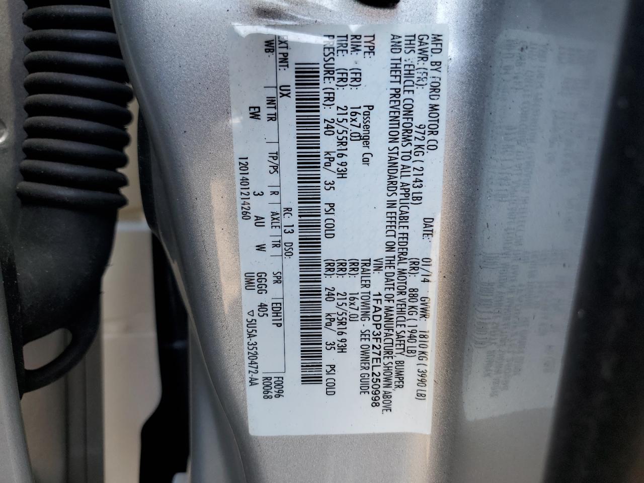 1FADP3F27EL250998 2014 Ford Focus Se