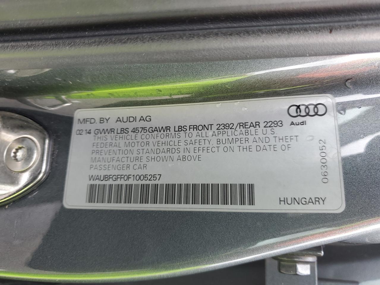 WAUBFGFF0F1005257 2015 Audi A3 Premium